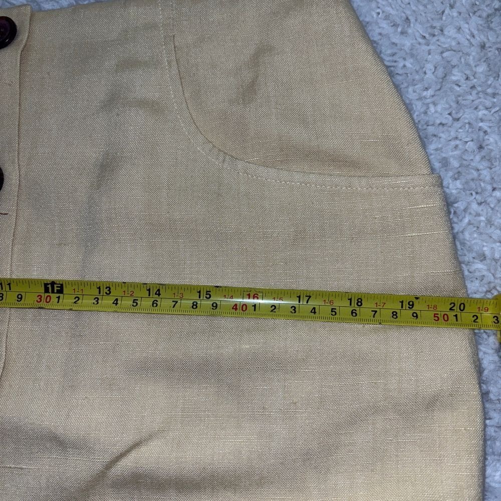 Linen Blend Skirt Suit Size10 Butter Yellow Cargo Safari Fisherman Blazer Jacket - Picture 10 of 13